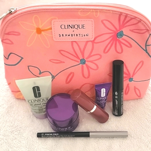Clinique Other - Clinique Pink Floral Makeup Bag With Samples